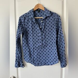 J. Crew, Popover Blue Dot Long Sleeve Half Button Shirt, XS